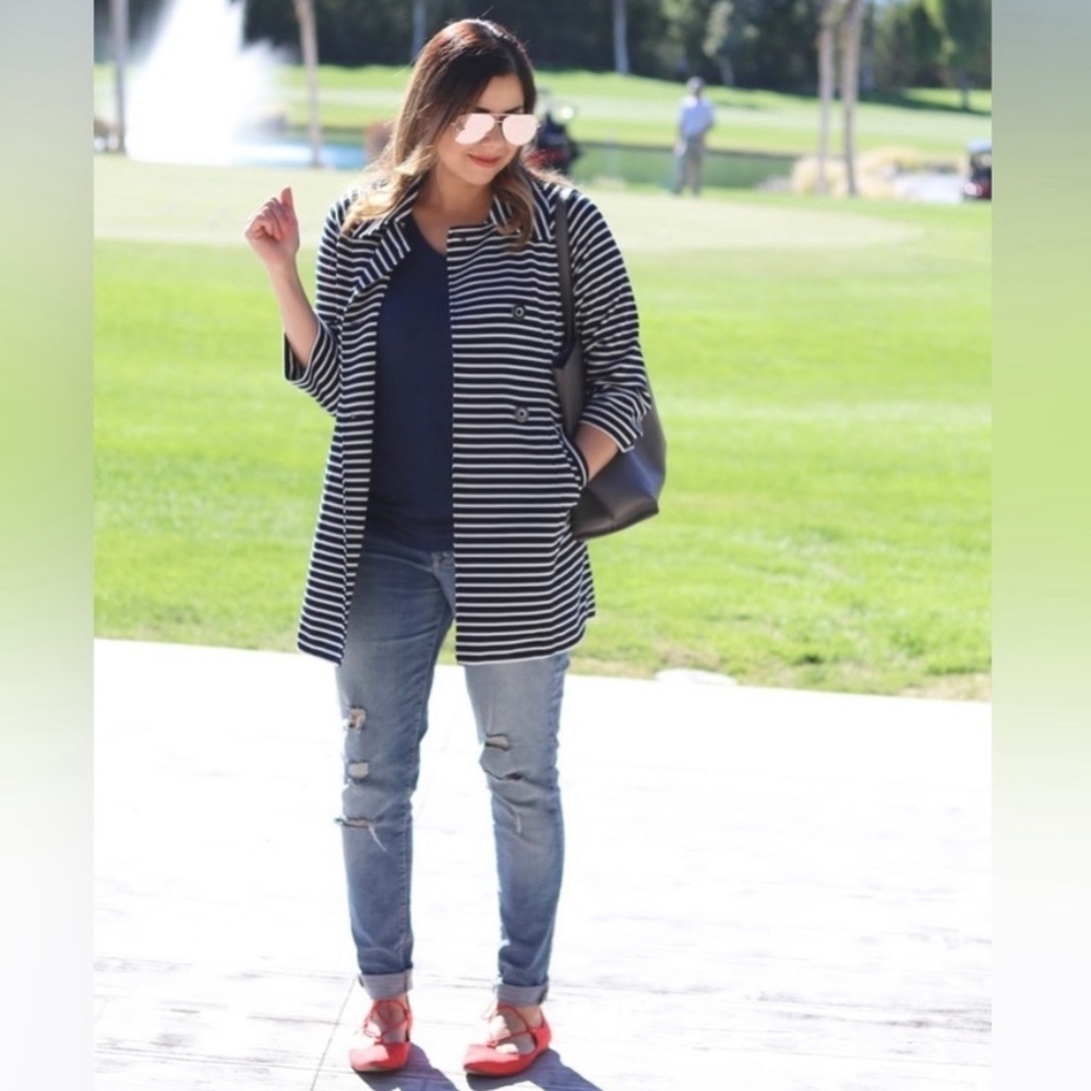 Cabi Striped Maritime Trench Coat Size Medium
